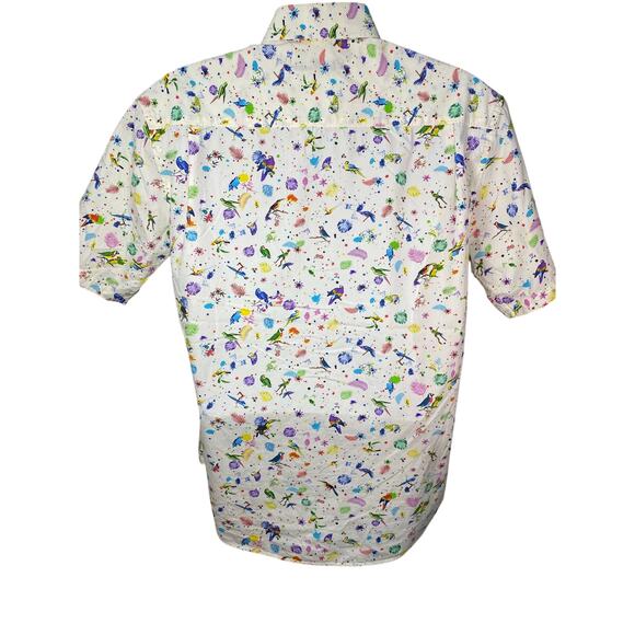 Alan Flusser Button-Up Shirt Men’s Size Large Short Sleeve Bird Print Cotton - Picture 2 of 8